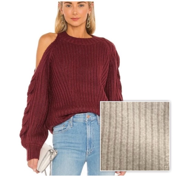 Revolve 525 America Braided Sleeve Cold Shoulder Sweater Beige Small - Picture 1 of 7